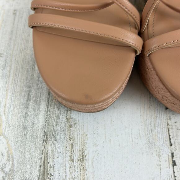 Marc Fisher Womens 8.5 tan leather buckle platform sandal new strappy espadrille - Picture 4 of 12